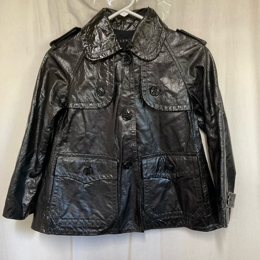 Theory Women's Polished Black 100% Leather Oberon A-line Swing Jacket Size P - Picture 4 of 16